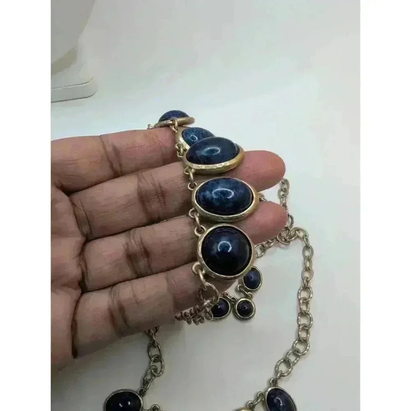 Chicos Muted Goldtone Navy Multi Strand Statement Necklace - Picture 5 of 7